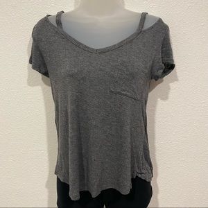 glitz grey v neck strappy short sleeve t shirt top